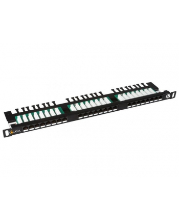 Solarix 19'' patch panel UTP CAT5E 24xRJ45 vyvaz.lištou czarny z 0,5 U