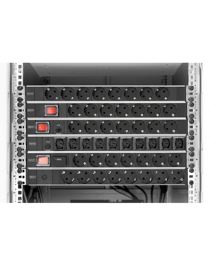 Listwa zasilająca PDU 19', 1U, 7 gniazd, moc: 16A, 4000W, aluminiowa, włącznik, zabezp. przeciwprzepięciowe, 2m główny