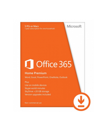 Microsoft Office 365 Premium dla Użytkowników Domowych - 5 komputerów PC lub Mac, 1 rok - Do pobrania