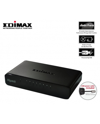 Edimax 8 Port Gigabit SOHO Switch with USB cable, energy efficient 802.3az