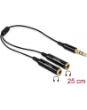 ADAPTER JACK STEREO MINI(M) 3,5MM 3-PIN->JACK STEREO MINI(F) 3-PIN X2 CZARNY 25CM DELOCK - nr 20