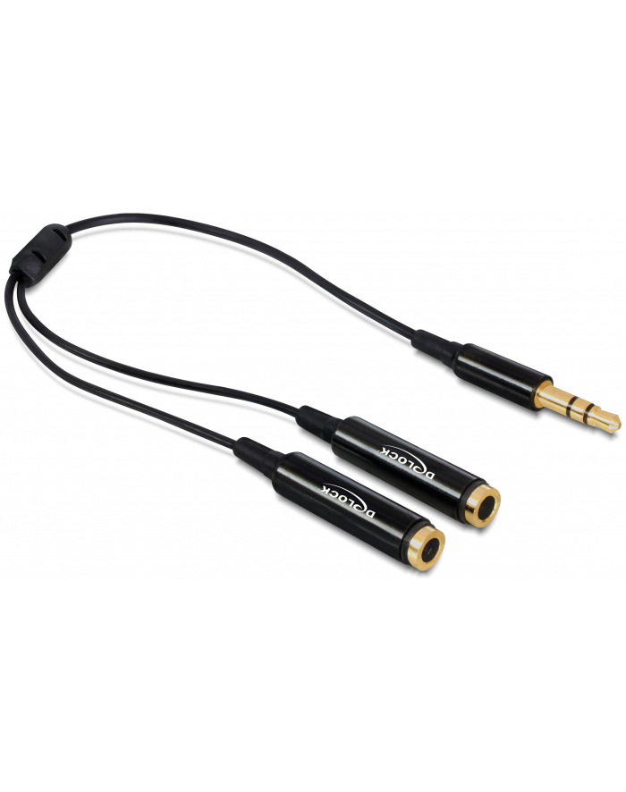 ADAPTER JACK STEREO MINI(M) 3,5MM 3-PIN->JACK STEREO MINI(F) 3-PIN X2 CZARNY 25CM DELOCK główny