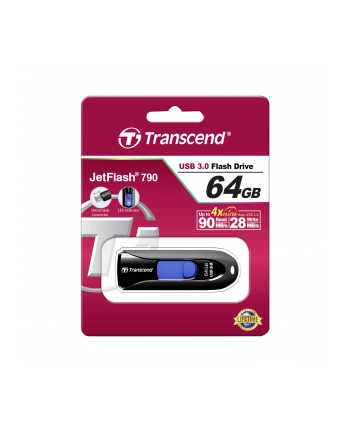 TRANSCEND USB Flash Disk JetFlash®790, 64GB, USB 3.0, Black/Blue (R/W 90/28 MB/s) nr 1