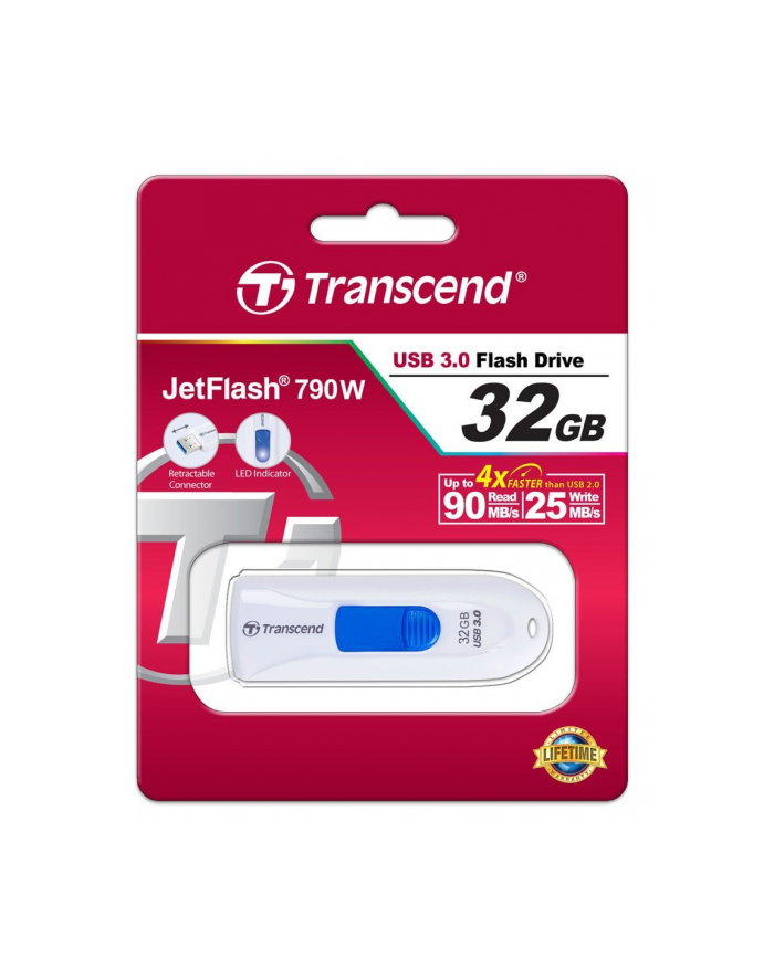 TRANSCEND USB Flash Disk JetFlash®790, 32GB, USB 3.0, White/Blue (R/W 90/25 MB/s) główny