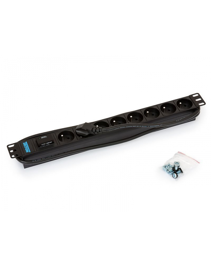 Triton Listwa zasilająca/przeciwprzepięciowa 19  RAB-PD-X07-A1 (8 gniazd w standardzie ČSN  max. 16 A  przewód 3 x 1 5 mm o długości 2 m  wtyk DIN49441 16 A  kolor czarny RAL 9005  wskaźnik zasilania LED   ochrona przeciwprzepięciowa – warystor) główny