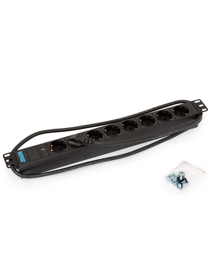 Triton Listwa zasilająca 19  RAB-PD-X06-A1 (8 gniazd w standardzie DIN  max. 16 A  przewód 3 x 1 5 mm o długości 2 m  wtyk DIN49441 16 A  kolor czarny RAL 9005   wskaźnik zasilania LED) główny