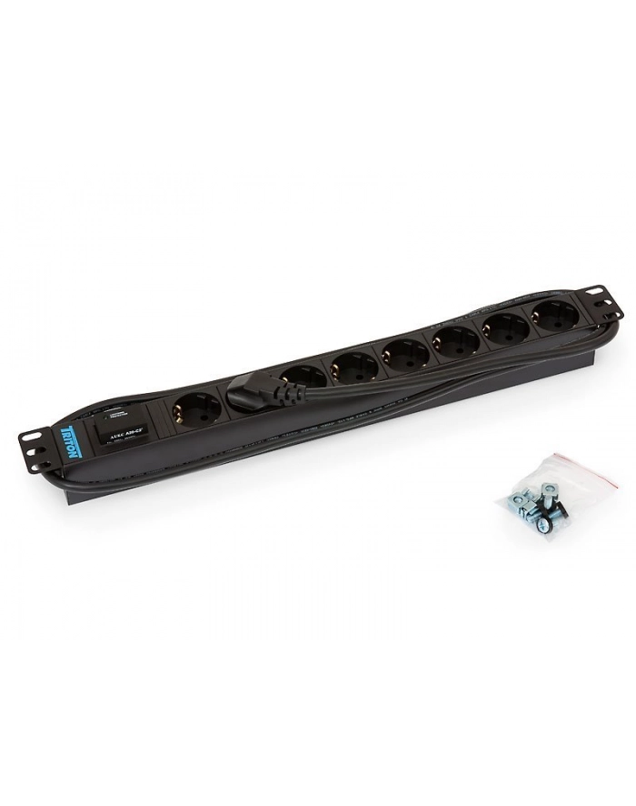 Triton Listwa zasilająca/przeciwprzepięciowa 19  RAB-PD-X08-A1 (8 gniazd w standardzie DIN  max. 16 A  przewód 3 x 1 5 mm o długości 2 m  wtyk DIN49441 16 A  kolor czarny RAL 9005   wskaźnik zasilania LED   ochrona przeciwprzepięciowa – warystor) główny