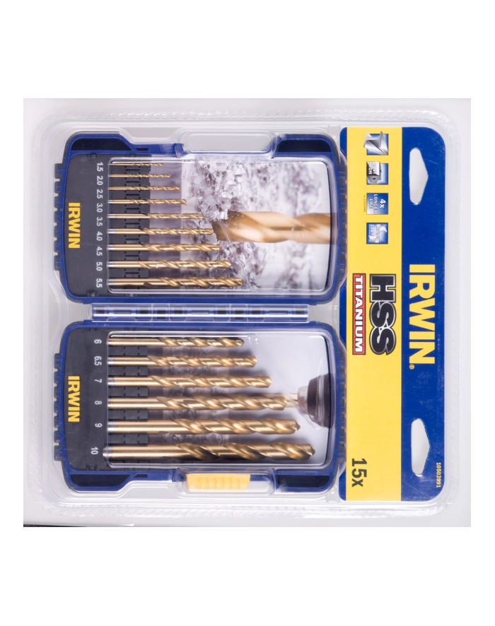 ZESTAW WIERTEŁ DO METALU 19szt. 1-10mm TYTANOWANE HSS-TIN IRWIN główny