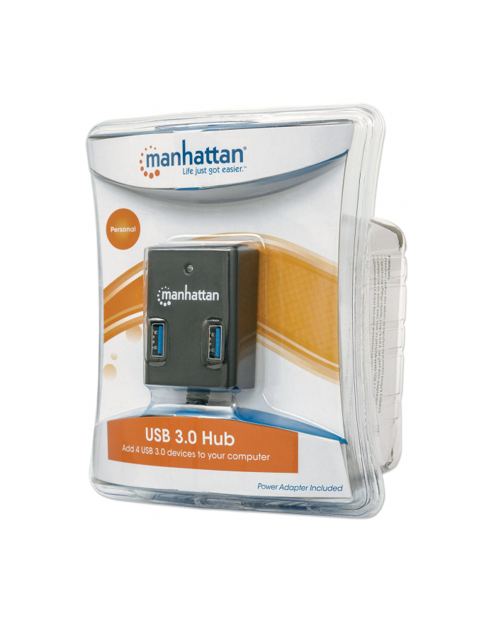 Manhattan Hub SuperSpeed USB 3.0, 4 portowy, z zasilaczem główny