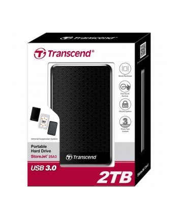 Transcend StoreJet 25A3 2TB USB 3.0 2,5'' HDD Wstrząsoodporny Szybki Backup