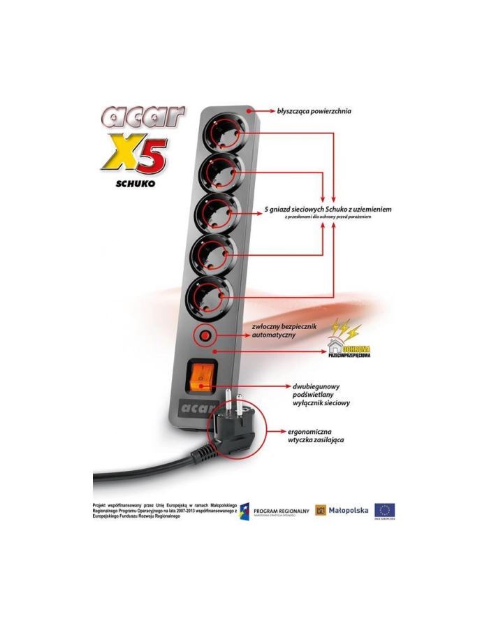 HSK Data (Acar) Acar X5 listwa zasilająco-filtrująca, czarna główny
