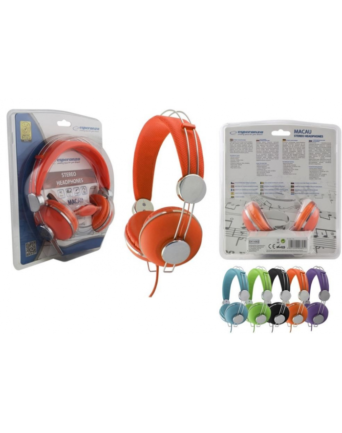 Esperanza SŁUCHAWKI AUDIO STEREO Z REGULACJĄ GŁOŚNOŚCI EH149O  POMARAŃCZOWE główny