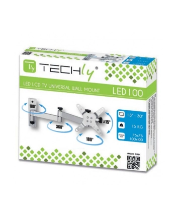 Techly Uchwyt ścienny do TV LCD/LED/PDP dwuprzegubowy 13-30'' 15 kg VESA srebrny nr 2