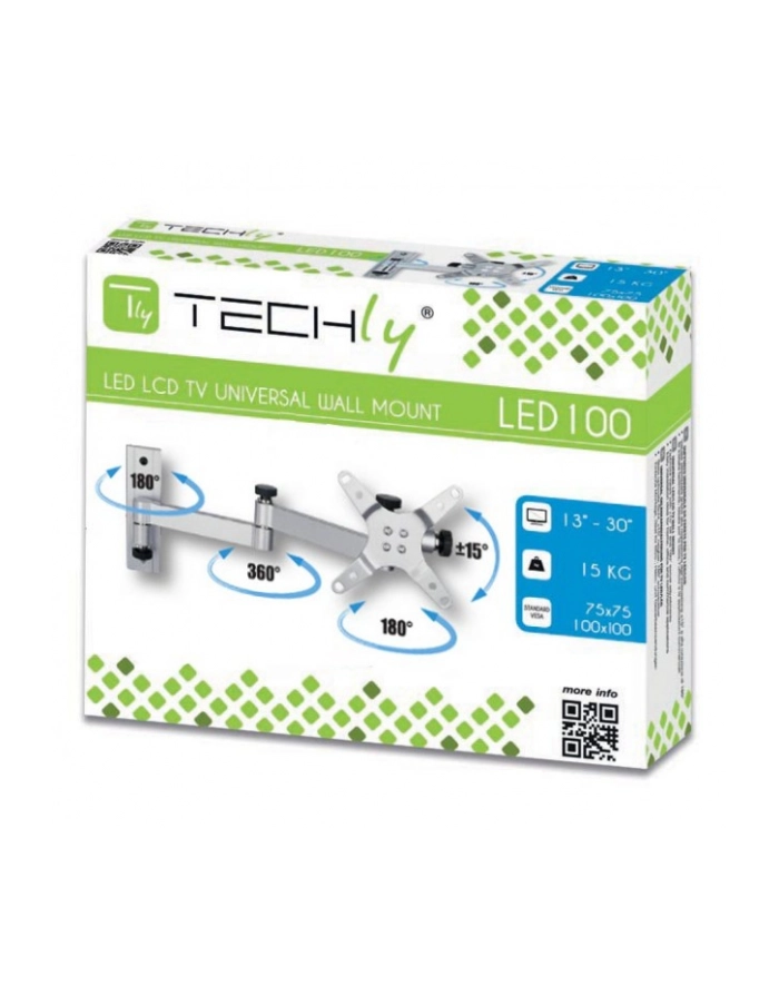 Techly Uchwyt ścienny do TV LCD/LED/PDP dwuprzegubowy 13-30'' 15 kg VESA srebrny główny