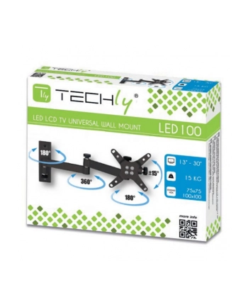 Techly Uchwyt ścienny do TV LCD/LED/PDP dwuprzegubowy 13-30'' 15 kg VESA czarny nr 1