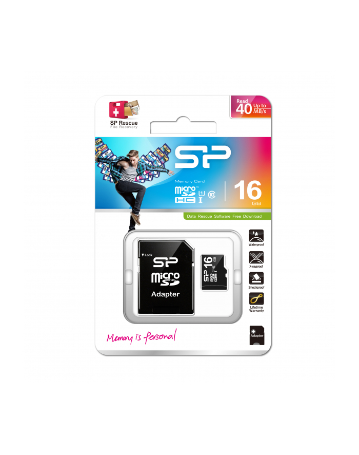 SILICON POWER 16GB, MICRO SDHC, CLASS 10 WITH SD ADAPTER główny