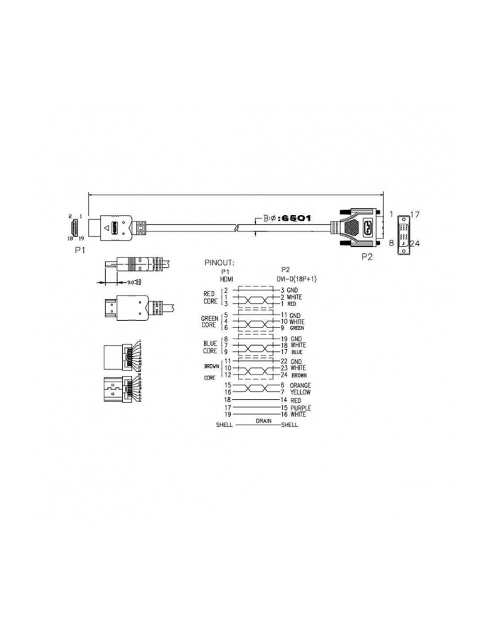 ART KABEL HDMI męski /DVI 1.8M oem główny