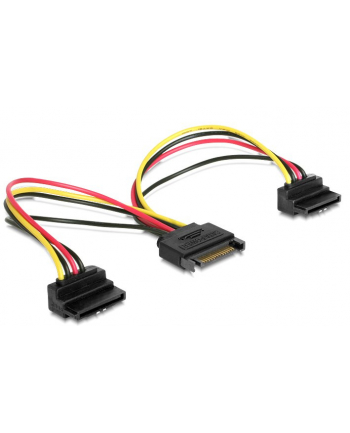 Delock przedłużacz kabla zasilającego SATA (M/F)-> 2x SATA kątowa, 15-pin, 0.15m