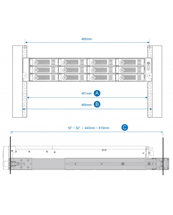 Qnap Slide Rail Kit for TS-1270U, TS-1269U, TS-870U, TVS-871U, TVS-1271U, TS-869