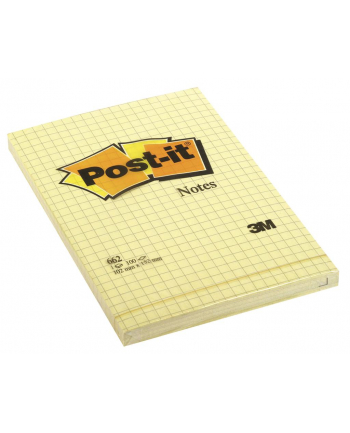 3M-POST-IT Bloczek samop. POST-IT® w kratkę (662), 102x152mm, 1x100 kart., żółty