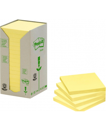 3M-POST-IT Bloczek samop. ekologiczny POST-IT® (654-1T), 76x76mm, 16x100 kart., żółty