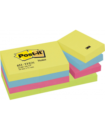 3M-POST-IT Bloczek samop. POST-IT® (653-TFEN), 38x51mm, 12x100 kart., paleta energetyczna