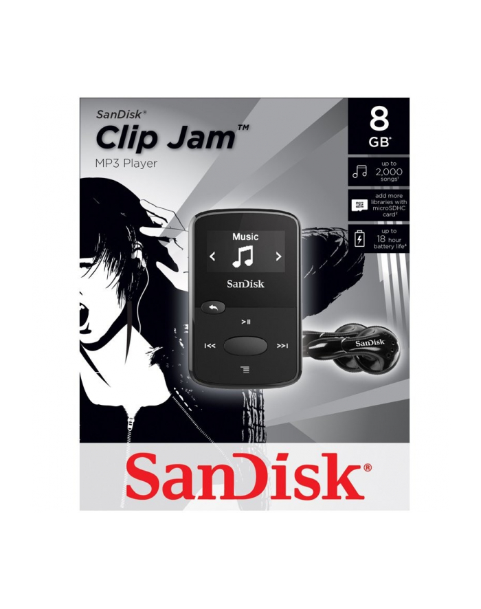 Sandisk Odtwarzacz MP3 CLip Jam 8GB, microSDHC, Radio FM, Czarny główny