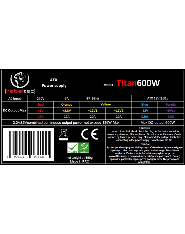 zasilacz ATX ver2.31 TITAN 600 główny