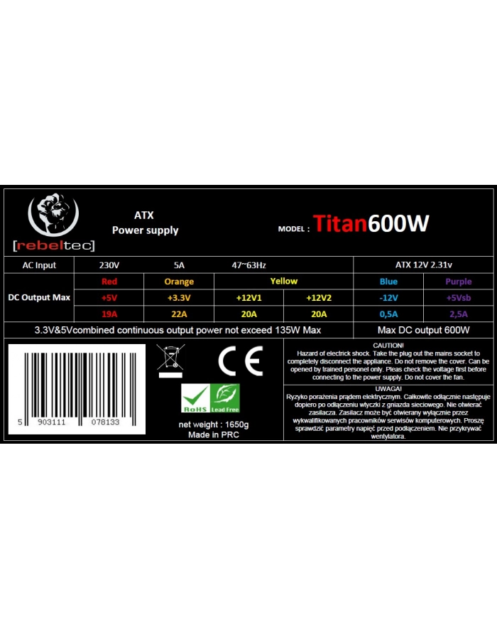zasilacz ATX ver2.31 TITAN 600 główny