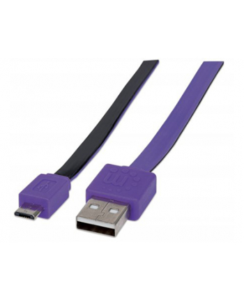 Manhattan Płaski kabel USB 2.0 A - Micro-B M/M 1m czarno/fioletowy blister