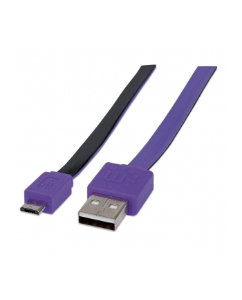 Manhattan Płaski kabel USB 2.0 A - Micro-B M/M 1m czarno/fioletowy blister