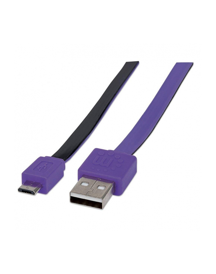 Manhattan Płaski kabel USB 2.0 A - Micro-B M/M 1m czarno/fioletowy blister główny