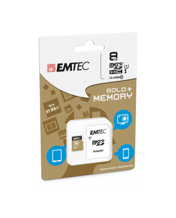 Emtec karta pamięci microSDHC 8GB Class 10 Gold+ (85MB/s, 16MB/s)