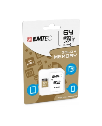 Emtec karta pamięci microSDXC 64GB Class 10 Gold+ (85MB/s, 21MB/s) nr 1