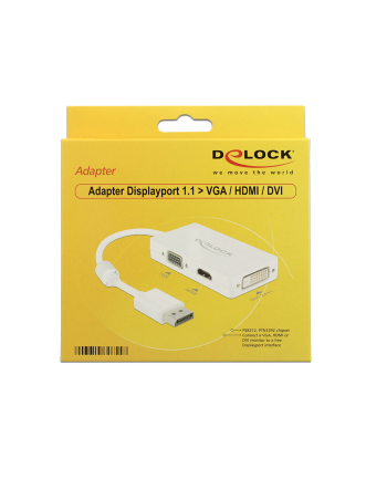 Delock Adapter Displayport 1.1 męski > VGA / HDMI / DVI żeński pasywne biały