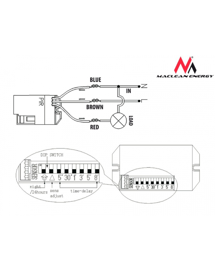 Maclean Czujnik ruchu pir z zew sensorem 800W 360s MCE32 główny