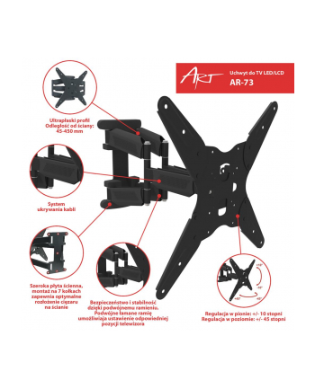 ART Uchwyt do TV LED/LCD 19-55' 35 kg reg.pion/poziom podwojne ramię