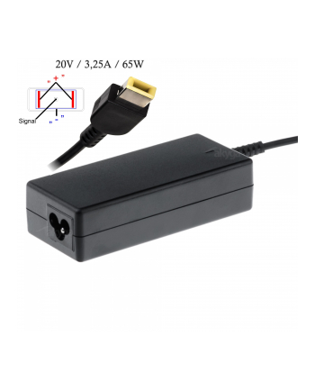 AKYGA ZASILACZ DO NOTEBOOKA LENOVO 20V 3.25A 65W SQUARE YELLOW AK-ND-24