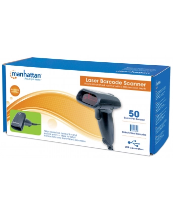 Manhattan Laserowy skaner kodów kreskowych odczyt 30 cm, czerwony laser, USB