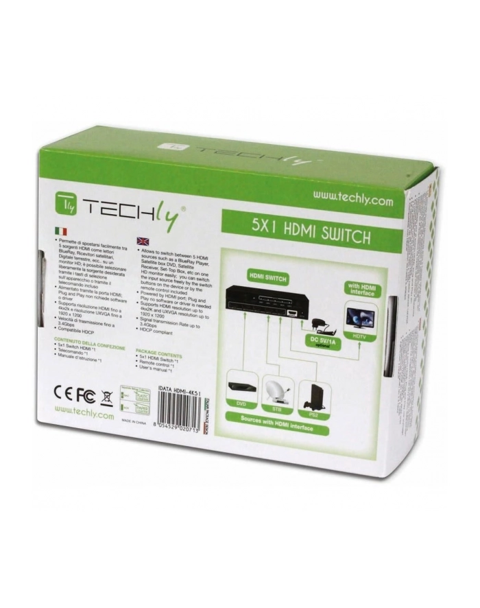 Techly Przełącznik HDMI 5/1, 5 wejść, 1 wyjście, z pilotem, 4K2K, 3D główny