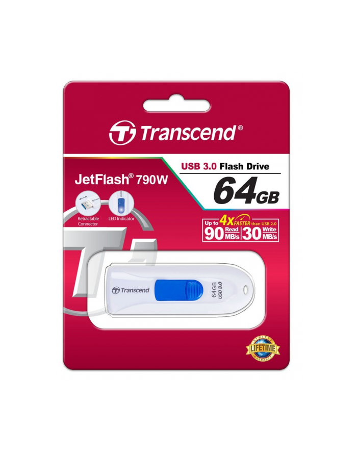 Transcend USB 64GB 30/90 JetFlash 790W biały USB 3.0 główny