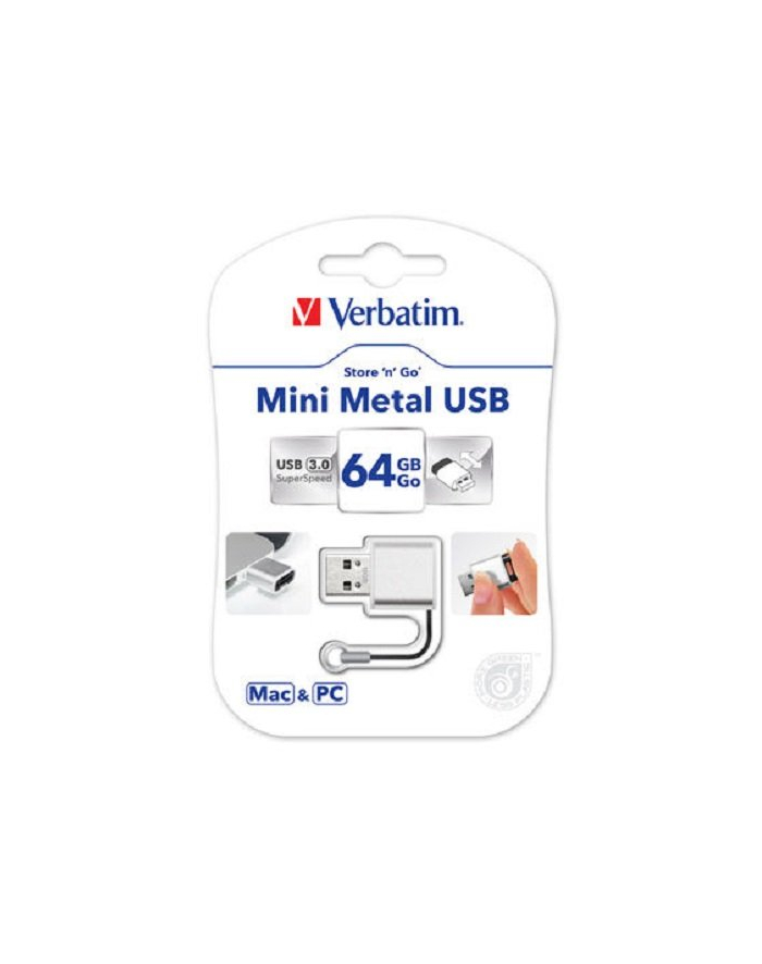 Verbatim USB 64GB 25/80 MINI METAL USB 3.0 srebrny główny