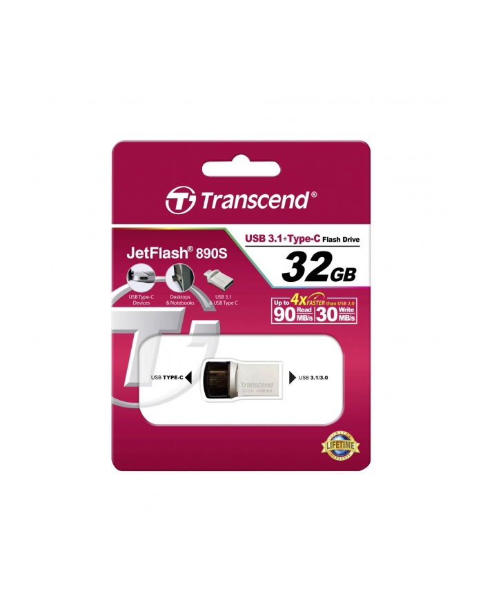 Flashdrive Transcend 32GB JetFlash 890, Silver Plating USB 3.1 Type C główny