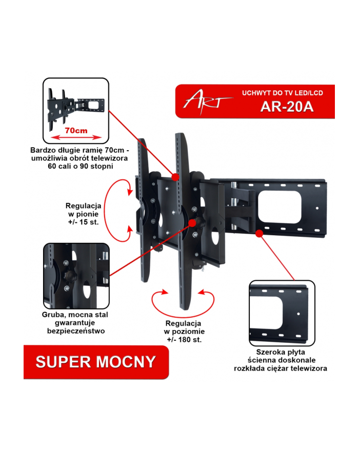 Art uchwyt do TV LCD/LED/PLAZMA 32-60'' max.60kg  AR-20A | reg. pion/poziom główny