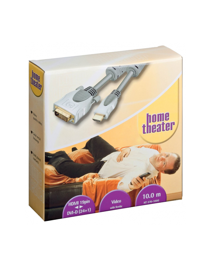 Home Theater kabel DVI-D na HDMI - srebrny - 10m - Dual Link, 24+1 główny