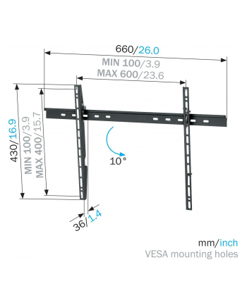 Vogel`s MNT 302 WALLMOUNT XL TILT 600X400 100KG 40-65IN