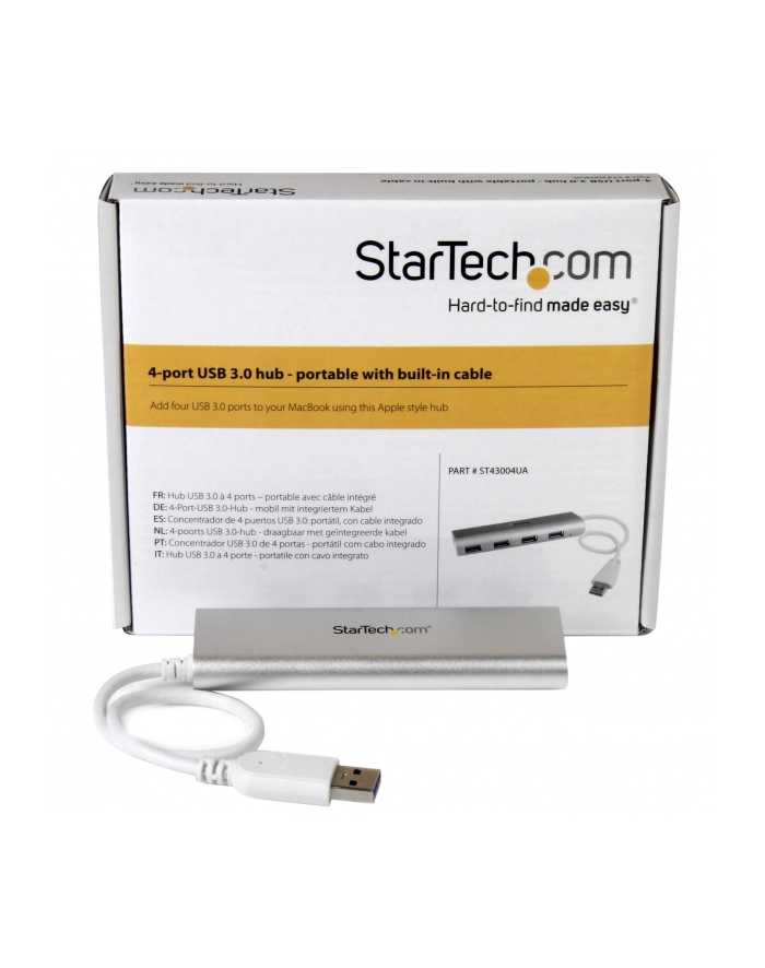 4 PORT PORTABLE USB 3.0 HUB StarTech.com 4 Port kompakter USB 3.0 Hub mit eingebautem Kabel - Aluminium USB Hub - Silber główny