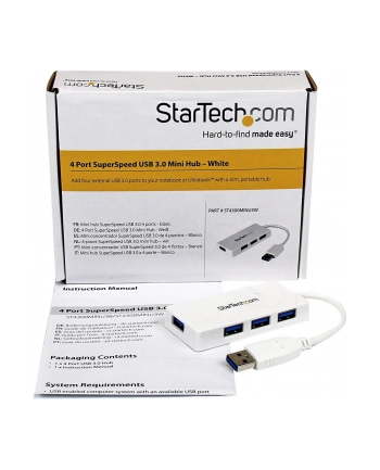 StarTech.com WHITE 4 PORT MINI USB 3.0 HUB .