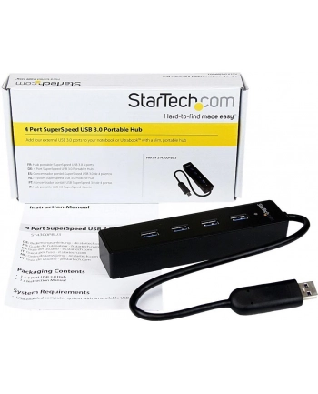 4 PORT PORTABLE USB 3.0 HUB StarTech.com 4 Port USB 3.0 SuperSpeed Hub - Schwarz - Portabler externer USB Hub mit eingebautem Kabel