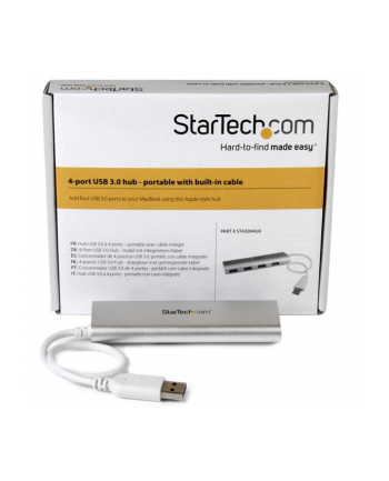 4 PORT PORTABLE USB 3.0 HUB StarTech.com 4 Port kompakter USB 3.0 Hub mit eingebautem Kabel - Aluminium USB Hub - Silber